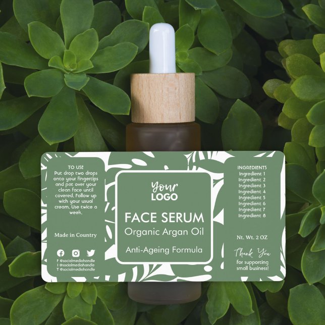 Étiquette Sérum de face vert minimal à feuilles tropicales b (Minimal Green Botanical Tropical Leaf Face Serum Label)