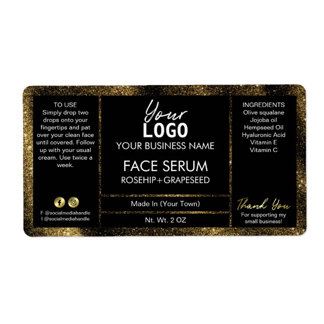 Étiquette Sérum d'huile à effet de Parties scintillant noire (Devant)
