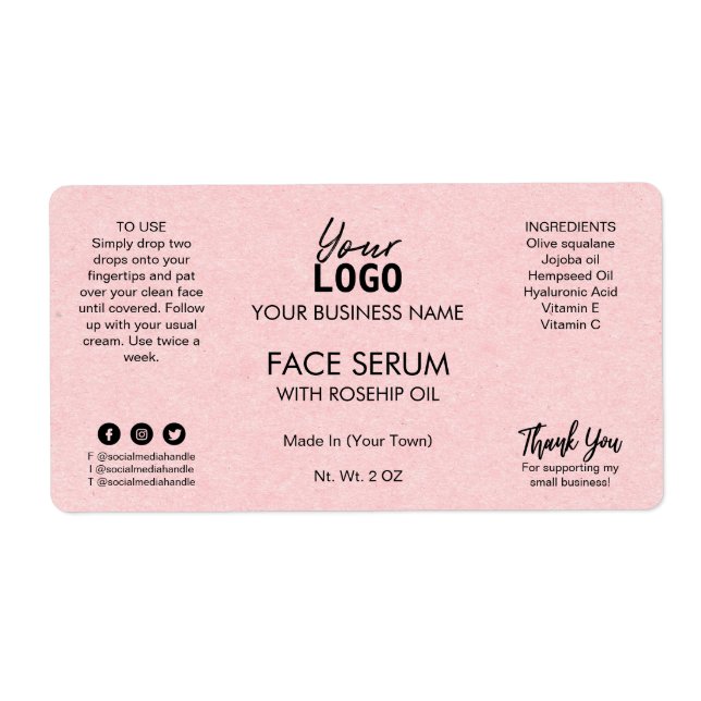 Étiquette Sérum d'huile de visage pour dropper rose professi (Devant)
