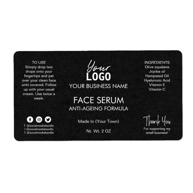 Étiquette Sérum d'huile de visage pour kraft noir profession (Devant)