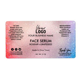Étiquette Sérum facial couleur or Rose vibrant