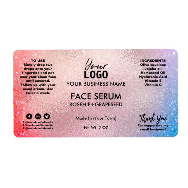 Étiquette Sérum facial couleur or Rose vibrant (Devant)