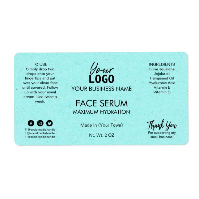 Étiquette Sérum professionnel d'huile de visage bleu cyan (Devant)