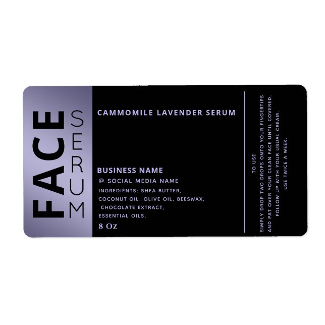 Étiquette Sérum professionnel minimaliste en lavande noire (Devant)