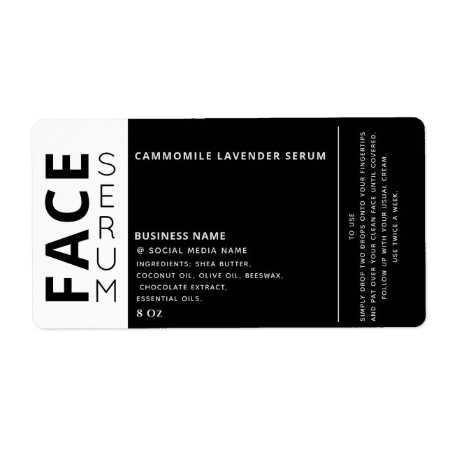 Étiquette Sérum professionnel minimaliste noir (Devant)
