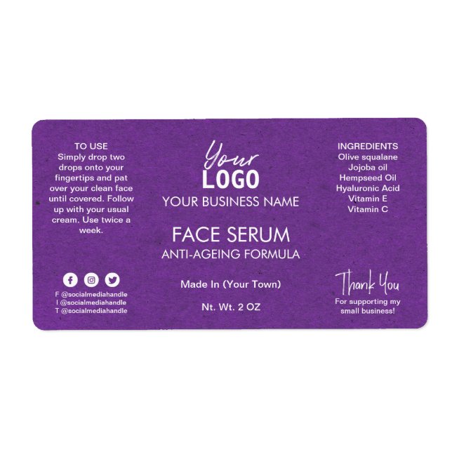 Étiquette Sérum Professionnel Purple Visage Et Huile De Chev (Devant)
