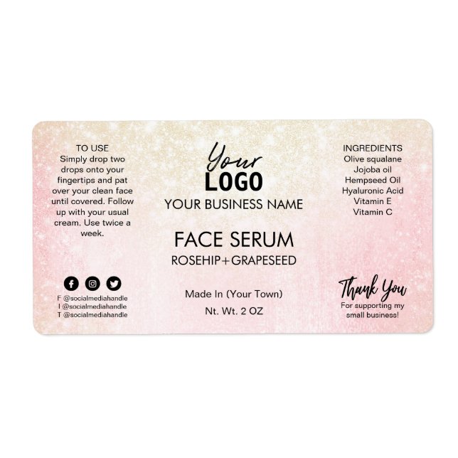 Étiquette Sérum Visage Rose Shimmer (Devant)