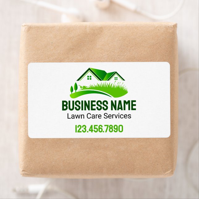 Étiquette Service de Tonte de Pelouse Logo Vert Blanc (En situation)