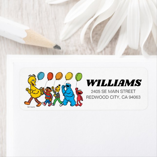 Étiquette Sesame Street Pals Balloons Anniversaire (En situation)