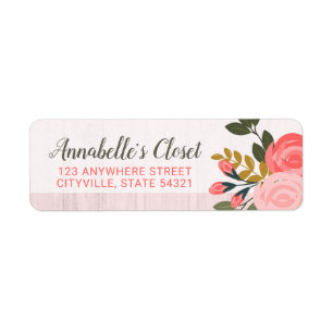 Étiquette Shabby Chic Floral Rose Blush Pink Adresse de reto