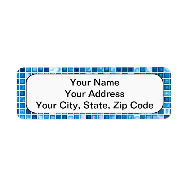 Étiquette Shades of Blue 'Watery' Mosaic Tiles Pattern (Devant)