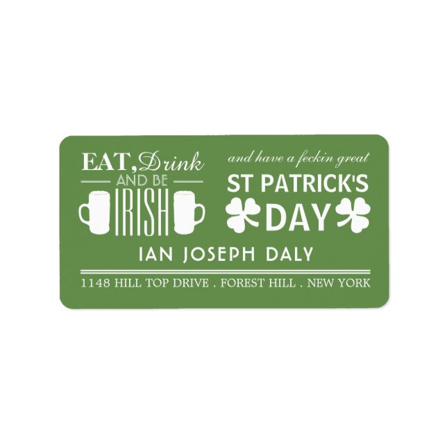 Étiquette Shamrock et bière irlandaise St Patrick's Day (Devant)