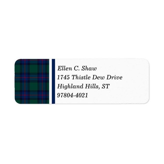 Étiquette Shaw Clan Green et Royal Blue Scottish Tartan (Devant)