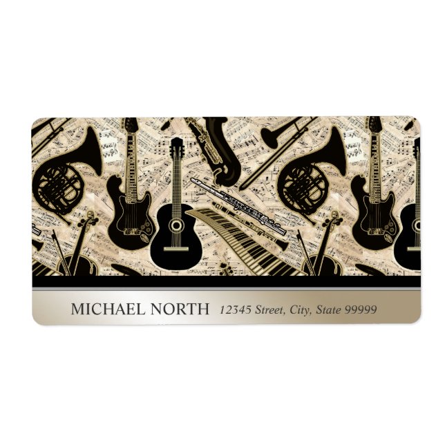 Étiquette Sheet Music and Instruments Black/Gold (Devant)