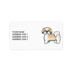 Étiquette Shih Tzu de dessin animé or et blanc & Texte perso