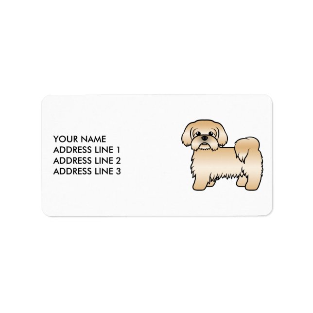Étiquette Shih Tzu doré Chien de dessin animé mignon & Texte (Devant)