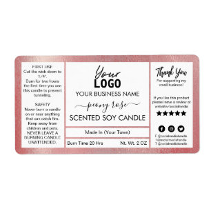 Étiquette Shimmer Rose Gold Ink Peony Scented Soy Candle