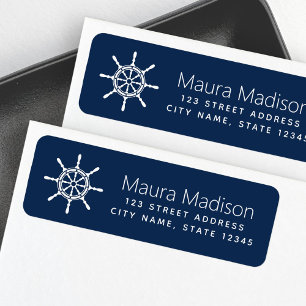 Étiquette Ship's wheel dark blue nautical