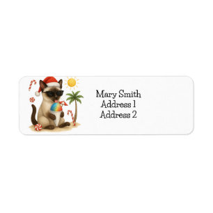 Étiquette Siamese Cat Beach thème pour Noël en juillet