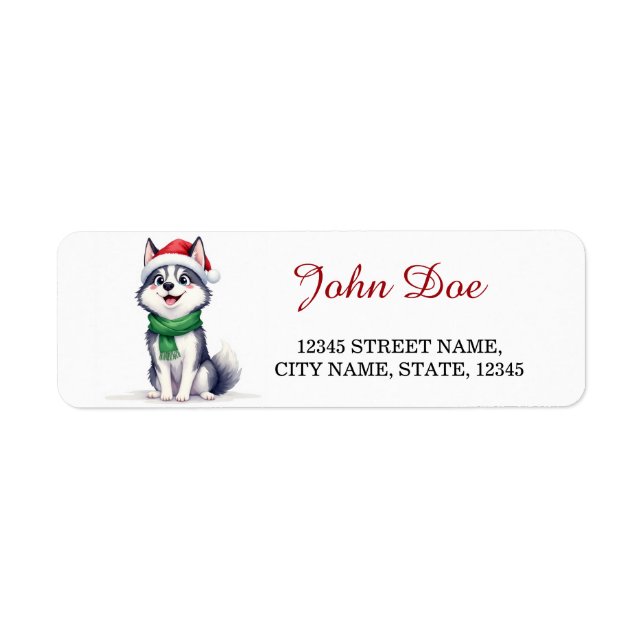 Étiquette Siberian Husky Santa Hat Christmas Return Address  (Devant)