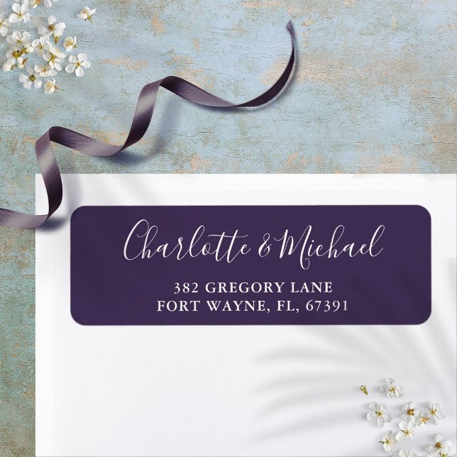 Étiquette Signature Script Purple Mariage Adresse de retour (Signature Script Purple Wedding Return Address Label)