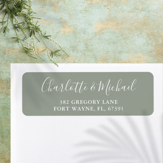 Étiquette Signature Script Sage Green Mariage Adresse de ret (Signature Script Sage Green Wedding Return Address Label)