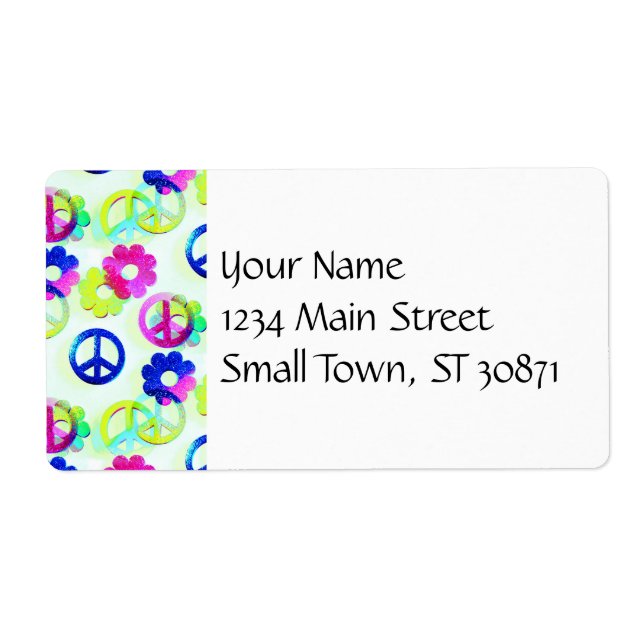 Étiquette Signes de Paix Hippie super Fleur Power Sparkle Pa (Devant)
