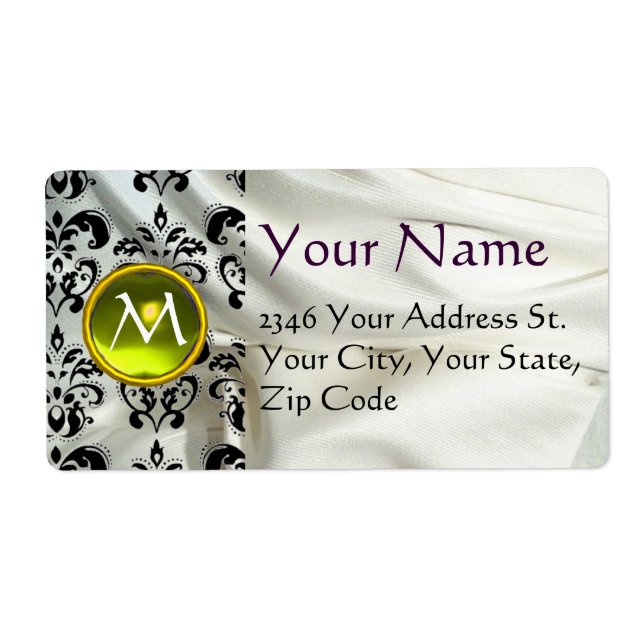 Étiquette SILENCE DAMASK GEM jaune blanc (Devant)