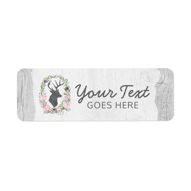 Étiquette Silhouette de cerf rustique Cameo de fleurs sur bo (Devant)