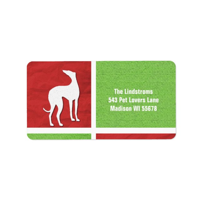 Étiquette Silhouette de Noël Greyhound en rouge et vert (Devant)