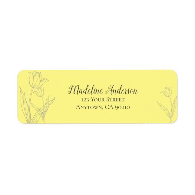 Étiquette Silhouette de Tulipe jaune citron | Adresse de ret (Devant)