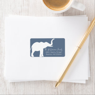 Étiquette Silhouette d'éléphant blanc Adresse de retour bleu