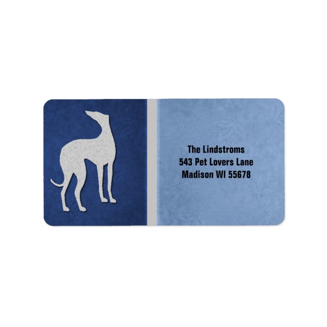 Étiquette Silhouette élégante Greyhound en bleu (Devant)