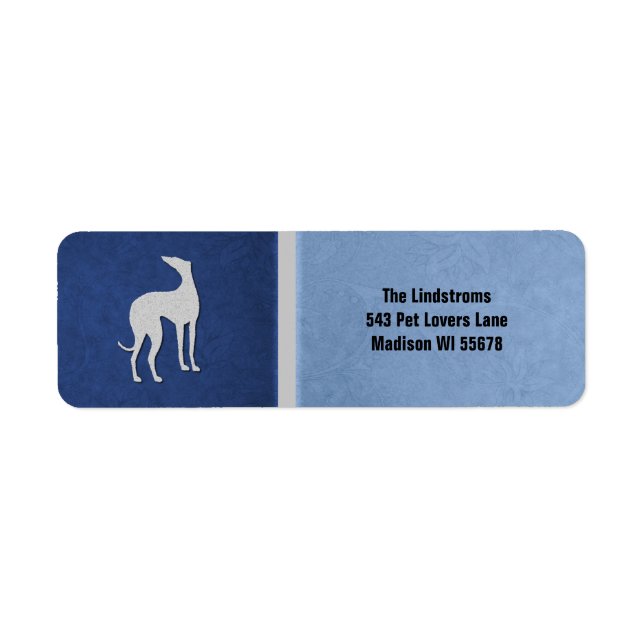 Étiquette Silhouette élégante Greyhound en bleu personnalisé (Devant)