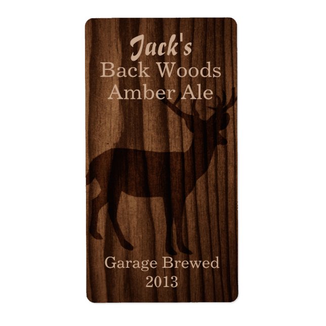 Étiquette Silhouette en bois foncé et cerf Accueil Brew Bièr (Devant)