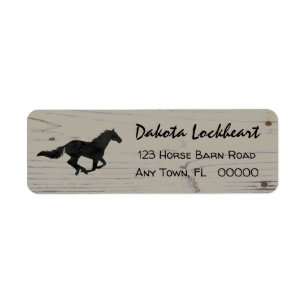 Étiquette Silhouette galopante en bois rustique d'aquarelle