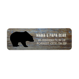 Étiquette Silhouette rustique d'ours noir de pays en bois  