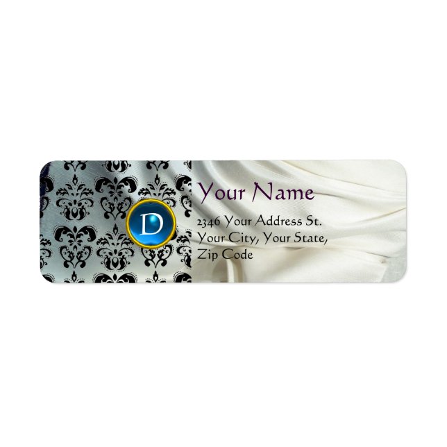 Étiquette SILK DAMASK GEM bleu blanc (Devant)