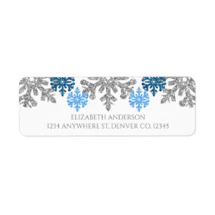 Étiquette Silver Blue Snowflakes Mariage d'hiver