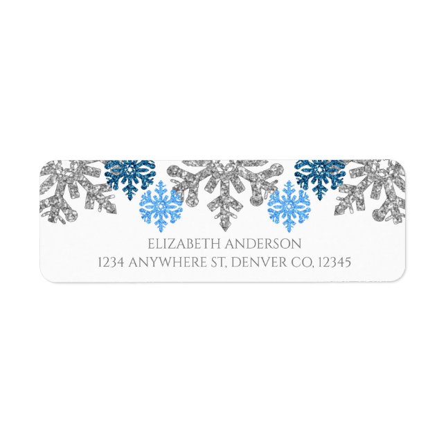 Étiquette Silver Blue Snowflakes Mariage d'hiver (Devant)