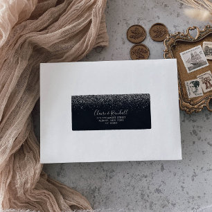Étiquette Silver Confetti Calligraphie Adresse RSVP