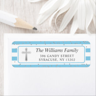 Étiquette Silver Cross Light Blue Stripes Adresse de retour