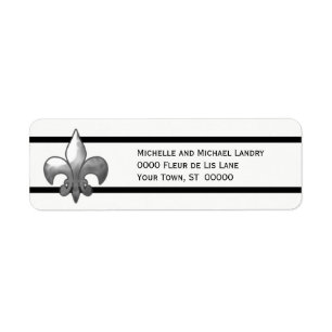 Étiquette Silver Fleur de Lis avec les rayures noires