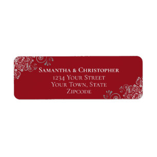 Étiquette Silver Frills Romantic Red Mariage Adresse de reto