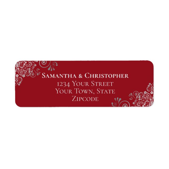 Étiquette Silver Frills Romantic Red Mariage Adresse de reto (Devant)