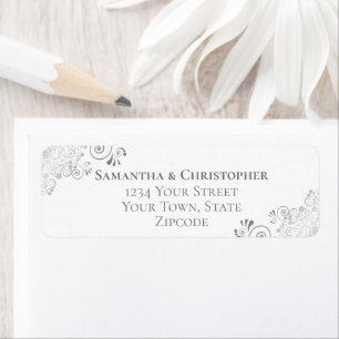 Étiquette Silver Frits Grey sur White Mariage Adresse de ret