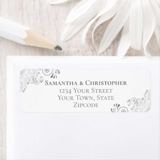 Étiquette Silver Frits Grey sur White Mariage Adresse de ret (En situation)