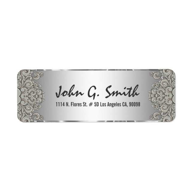 Étiquette Silver Grey Motif métallique floral perlées 2 (Devant)