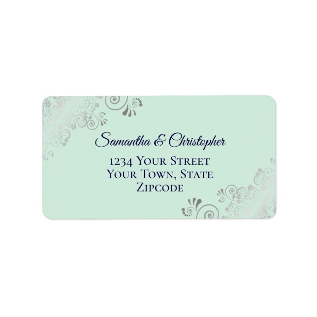 Étiquette Silver Lace Mint & Navy Elegant Wedding Adresse (Devant)