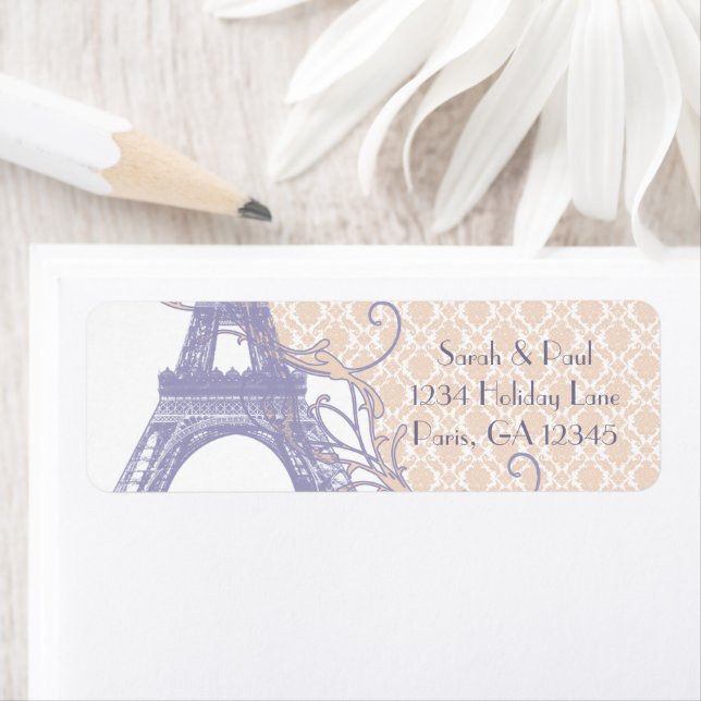 Étiquette Silver Peony Damask Lavender Vintage Tour Eiffel (En situation)